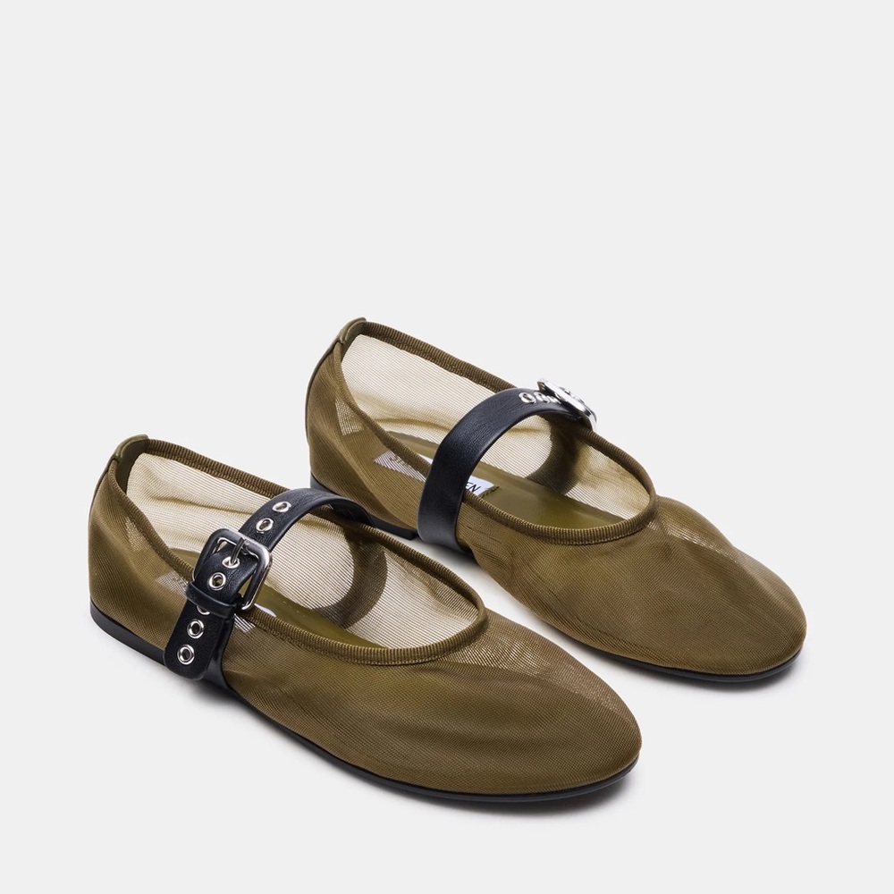 Steve Madden Olive Mesh Flats with Black Strap